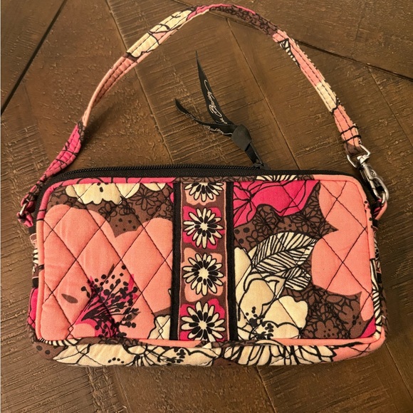 Vera Bradley Handbags - Vera Bradley Pink and Brown Floral Quilted Wristlet